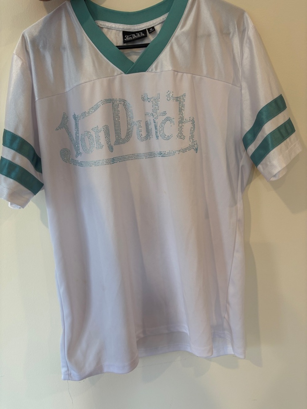 Von Dutch White Tee with Teal Trim and Logo